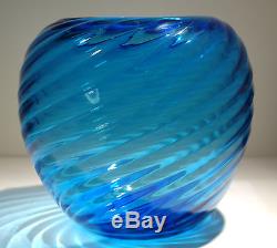 Steuben Spiral Ribbed Transparent Deep Celeste Blue Vase Circa 1930s