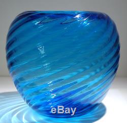 Steuben Spiral Ribbed Transparent Deep Celeste Blue Vase Circa 1930s