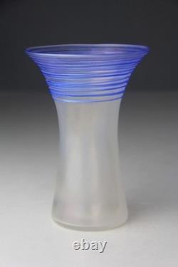 Steuben Verre de Soie with Blue Threading Glass Vase