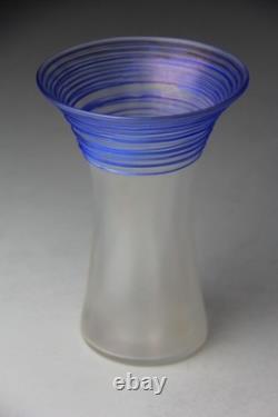 Steuben Verre de Soie with Blue Threading Glass Vase