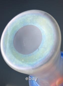 Steuben Verre de Soie with Blue Threading Glass Vase