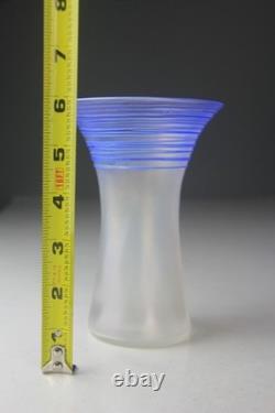Steuben Verre de Soie with Blue Threading Glass Vase