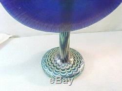 Steven Correia Art Glass Blue Aurene Jack in the Pulpit Vase Pulled Feather