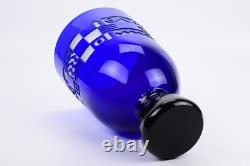 Steven Correia Cobalt Blue Art Glass Vase with Abstract Cut Designs