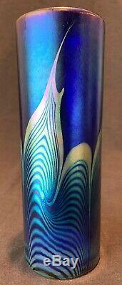 Steven Correia Glass Tall 9 1/2 H Pulled Feather Iridescent Vase Cylindrical