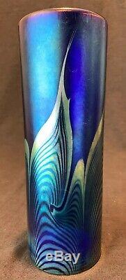 Steven Correia Glass Tall 9 1/2 H Pulled Feather Iridescent Vase Cylindrical