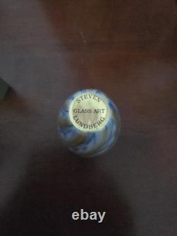 Steven Lundberg Glass Art Vase Swirled Blue Cream And Gold, 4 x 2
