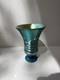 Steven Lundberg Studio Iridescent Teal Blue Hand Blown Footed Art Glass Vase
