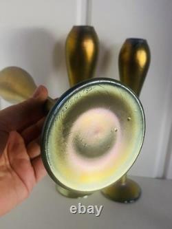 Steven Maslach Art Glass Vases Iridescent Cobalt Handblown Signed EUC Set Of 3