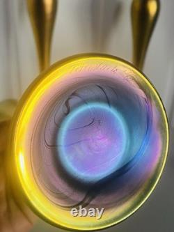 Steven Maslach Art Glass Vases Iridescent Cobalt Handblown Signed EUC Set Of 3