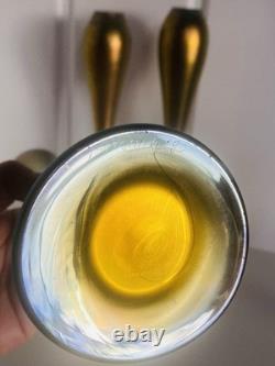 Steven Maslach Art Glass Vases Iridescent Cobalt Handblown Signed EUC Set Of 3