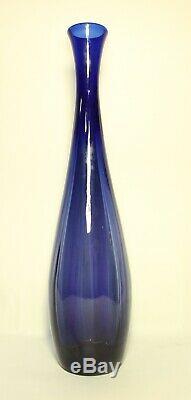 Striking Midcentury Tall Cobalt Blue Blenko Glass Vase With Sticker