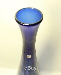 Striking Midcentury Tall Cobalt Blue Blenko Glass Vase With Sticker