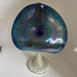 Stuart Abelman Jack in the Pulpit Art Glass Vase White and Iridescent Blue V270M