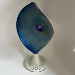 Stuart Abelman Jack in the Pulpit Art Glass Vase White and Iridescent Blue V270M