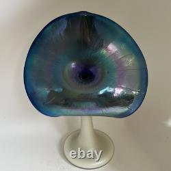 Stuart Abelman Jack in the Pulpit Art Glass Vase White and Iridescent Blue V270M