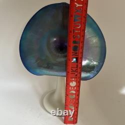 Stuart Abelman Jack in the Pulpit Art Glass Vase White and Iridescent Blue V270M