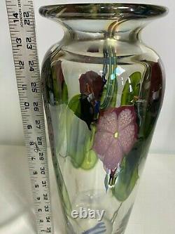 Stuart Abelman Studio Purple Lily Large 14.5 Vase 1997 Artist Signed Art Glass
