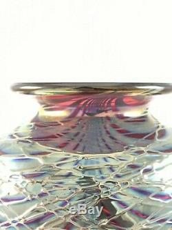 Stuart Ableman Glass Art Signed Dated iridescent Chrome Web Style Vase 111/2