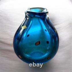 Studio Art Glass Vase Cobalt Blue Gold Black Specks Signed Sharon Fujimoto