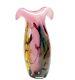 Studio Art Glass Vase Pink Yellow & Blue Thick Glass
