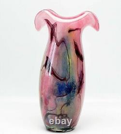 Studio Art Glass Vase Pink Yellow & Blue Thick Glass