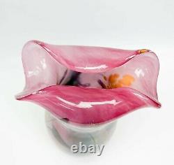 Studio Art Glass Vase Pink Yellow & Blue Thick Glass