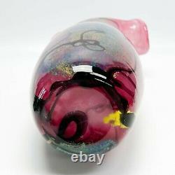 Studio Art Glass Vase Pink Yellow & Blue Thick Glass