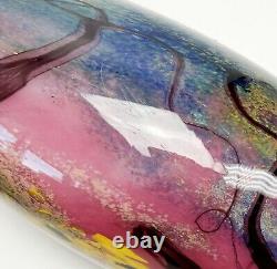 Studio Art Glass Vase Pink Yellow & Blue Thick Glass