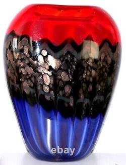 Studio Art Glass Vase Red Blue Black Bronze Late 20th Century 14in 13lbs