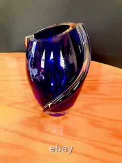 Studio Hand blown art glass vase Cobalt Blue