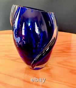 Studio Hand blown art glass vase Cobalt Blue
