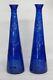 Studio Nova Cobalt Blue Glass Moon Spiral Spade Rainbow Tall Vases a Pair 3103B