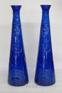 Studio Nova Cobalt Blue Glass Moon Spiral Spade Rainbow Tall Vases a Pair 3103B