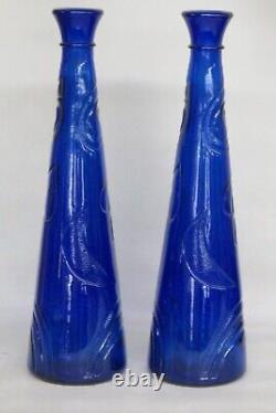 Studio Nova Cobalt Blue Glass Moon Spiral Spade Rainbow Tall Vases a Pair 3103B