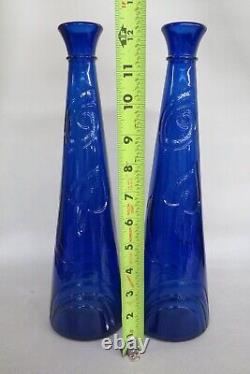 Studio Nova Cobalt Blue Glass Moon Spiral Spade Rainbow Tall Vases a Pair 3103B