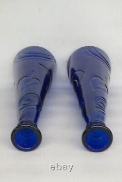 Studio Nova Cobalt Blue Glass Moon Spiral Spade Rainbow Tall Vases a Pair 3103B