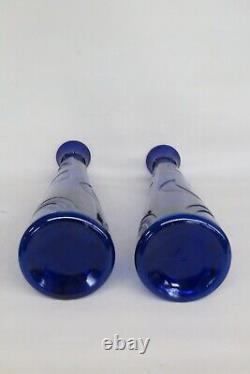 Studio Nova Cobalt Blue Glass Moon Spiral Spade Rainbow Tall Vases a Pair 3103B