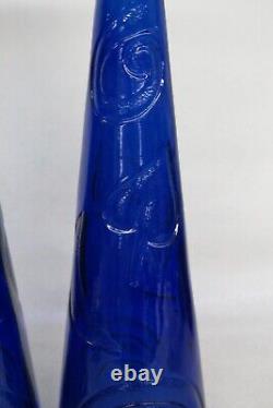 Studio Nova Cobalt Blue Glass Moon Spiral Spade Rainbow Tall Vases a Pair 3103B