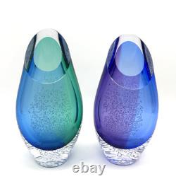 Studioglas Swedish Strombergshyttan Glass Vases 10.5 Tall Signed Set of 2 READ