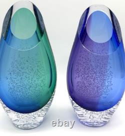 Studioglas Swedish Strombergshyttan Glass Vases 10.5 Tall Signed Set of 2 READ
