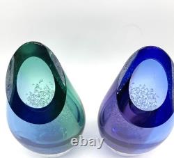Studioglas Swedish Strombergshyttan Glass Vases 10.5 Tall Signed Set of 2 READ