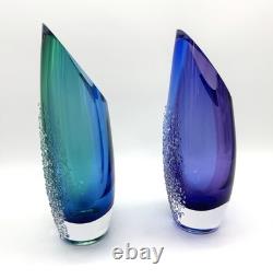 Studioglas Swedish Strombergshyttan Glass Vases 10.5 Tall Signed Set of 2 READ