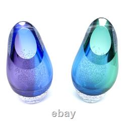 Studioglas Swedish Strombergshyttan Glass Vases 10.5 Tall Signed Set of 2 READ