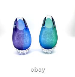 Studioglas Swedish Strombergshyttan Glass Vases 10.5 Tall Signed Set of 2 READ