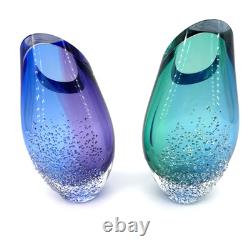 Studioglas Swedish Strombergshyttan Glass Vases 10.5 Tall Signed Set of 2 READ