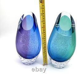 Studioglas Swedish Strombergshyttan Glass Vases 10.5 Tall Signed Set of 2 READ