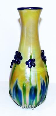 Stunning 1980 Phoenix Studios Tom Arnold Art Glass Aurene Flowers 9 3/8 Vase