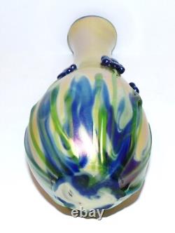 Stunning 1980 Phoenix Studios Tom Arnold Art Glass Aurene Flowers 9 3/8 Vase