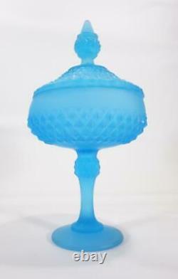 Stunning Art Deco Ice Blue Depression Glass Lidded Comport Lollie Bon Bon Dish